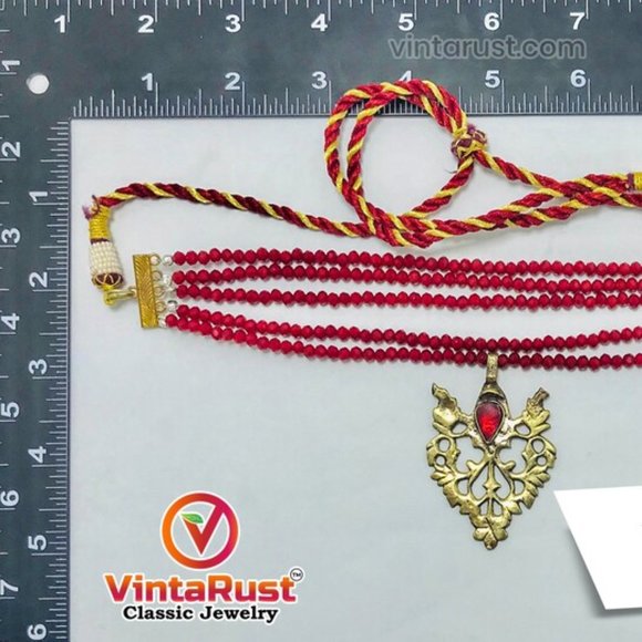 Valentine Special Sale, Beaded Jewelry Set, Beads With Brass Motif Jewelry Set, - Picture 4 of 7